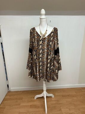 Judith March Brown Snake Print Midi Dress with Black Accents Size Medium
